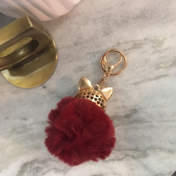 Rhinestone Fox Furry Pom Pom Pearl Keychain Purse - Picture 2 of 4